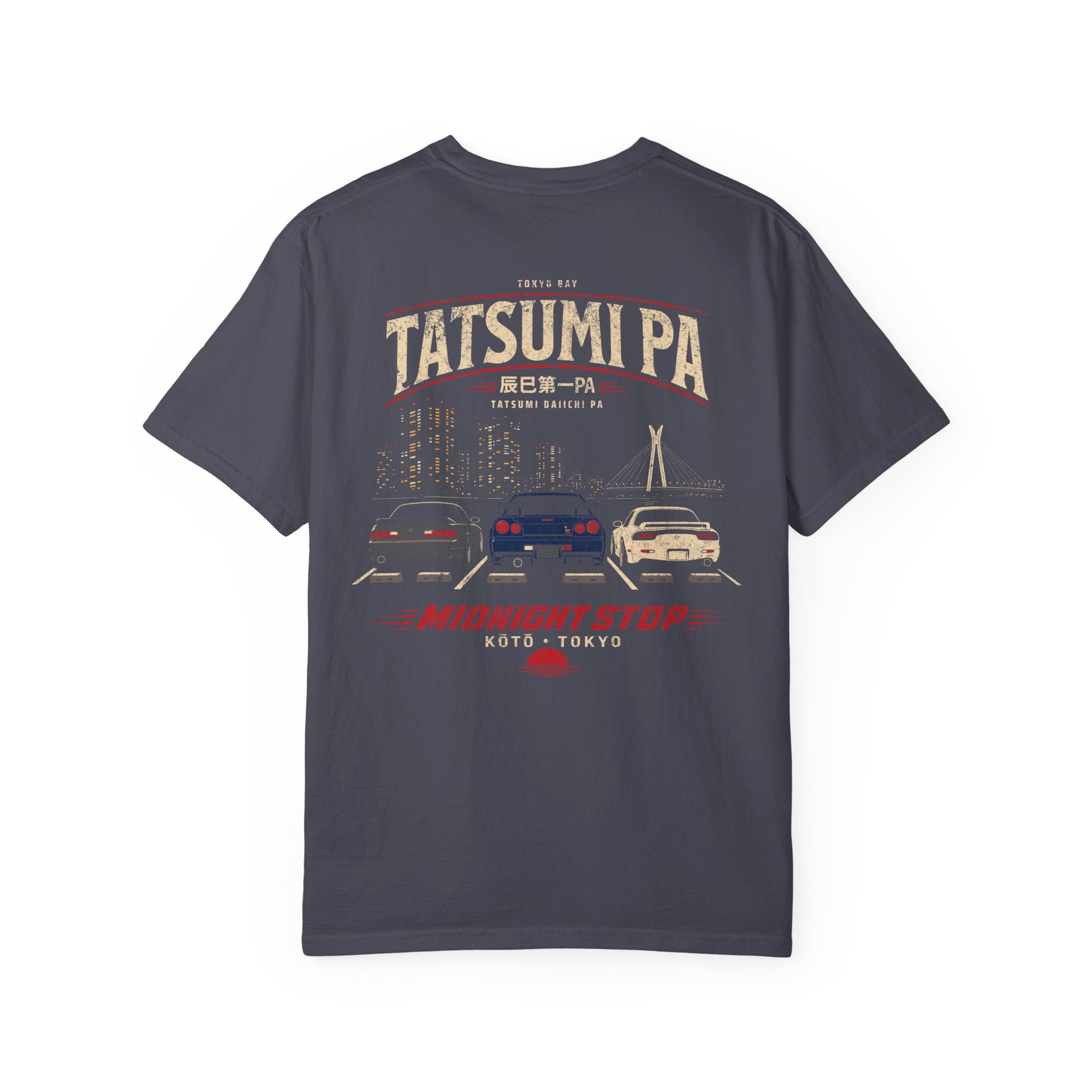 Street Racing Graphic T-Shirt — "Tatsumi PA" Retro Tokyo Skyline