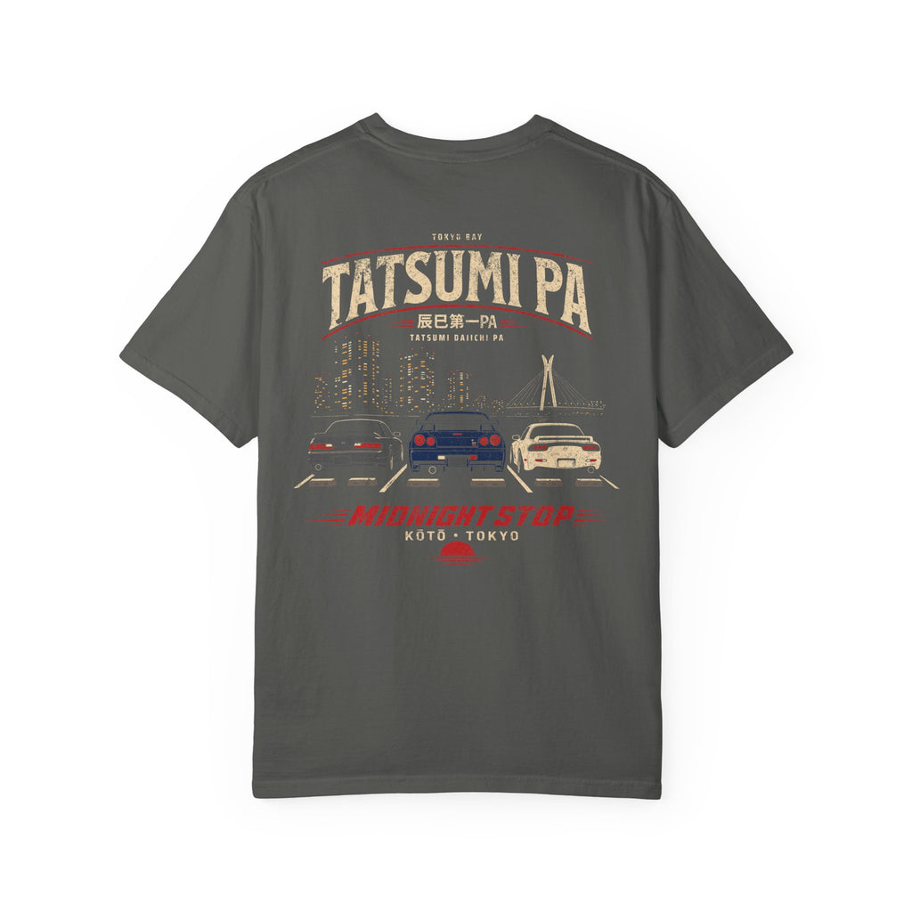 Street Racing Graphic T-Shirt — "Tatsumi PA" Retro Tokyo Skyline